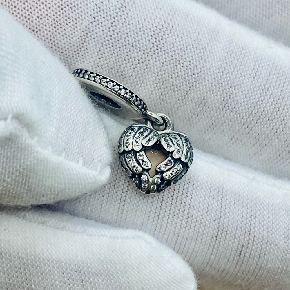 EUC Pandora 791737CZ Sterling Silver Angel Wings Dangle Charm w/ Pink Enamel - Picture 7 of 10